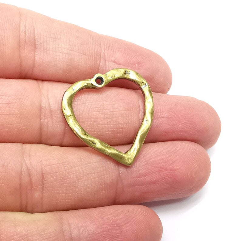 4 Heart Charms, Antique Bronze Plated Charm (27x26mm) G34530