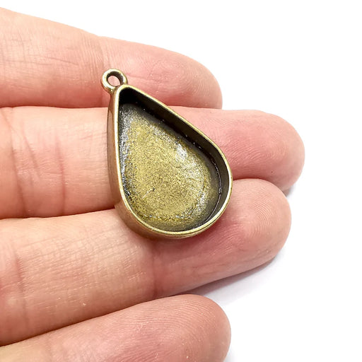 2 Drop Pendant Blanks, Resin Bezel Bases, Mosaic Mountings, Dry flower Frame, Polymer Clay base, Antique Bronze Plated (25x18mm) G34542