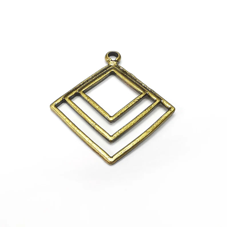 2 Geometric Charms, Antique Bronze Plated (36x33mm) G34543