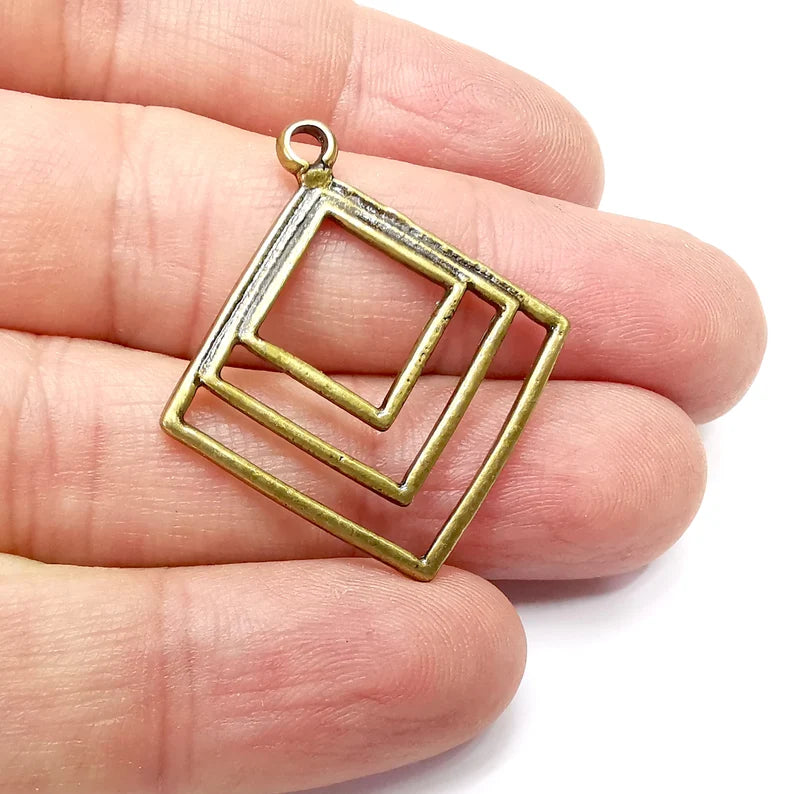 2 Geometric Charms, Antique Bronze Plated (36x33mm) G34543