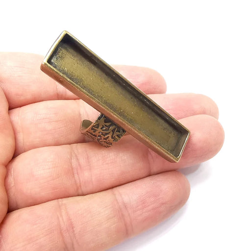 Rectangle Ring Blank Setting, Cabochon Mounting, Antique Bronze Adjustable Resin Ring Base Bezels, Inlay Ring Mosaic frame (50x10mm) G34544