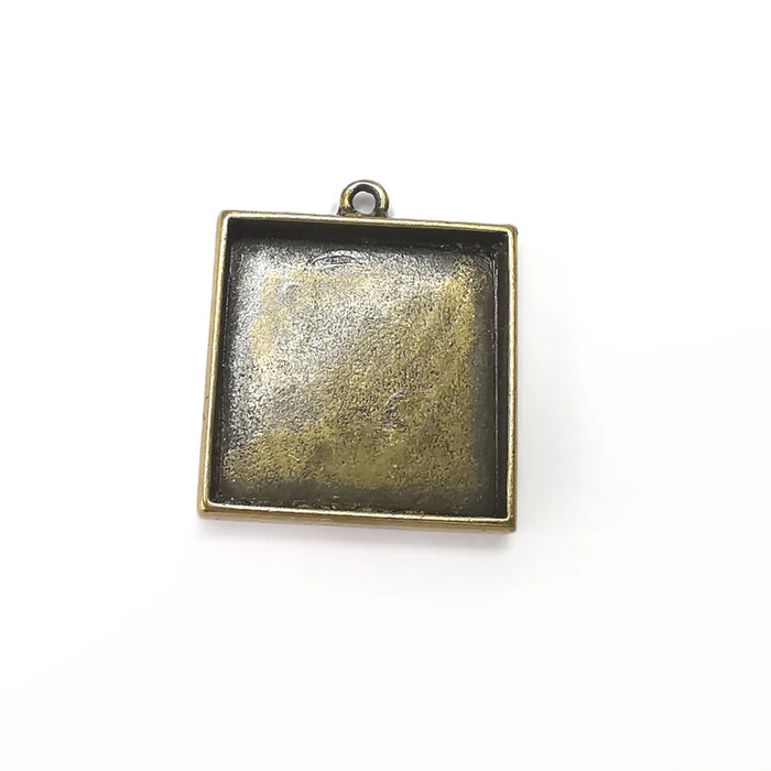 Square Pendant Blanks, Resin Bezel Bases, Mosaic Mountings, Dry flower Frame, Polymer Clay base, Antique Bronze Plated (25mm) G34548