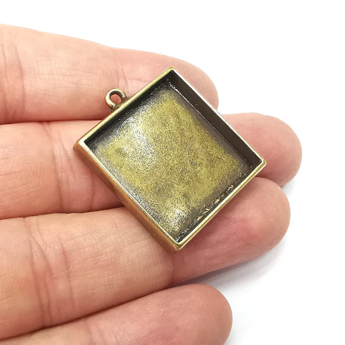 Square Pendant Blanks, Resin Bezel Bases, Mosaic Mountings, Dry flower Frame, Polymer Clay base, Antique Bronze Plated (25mm) G34548