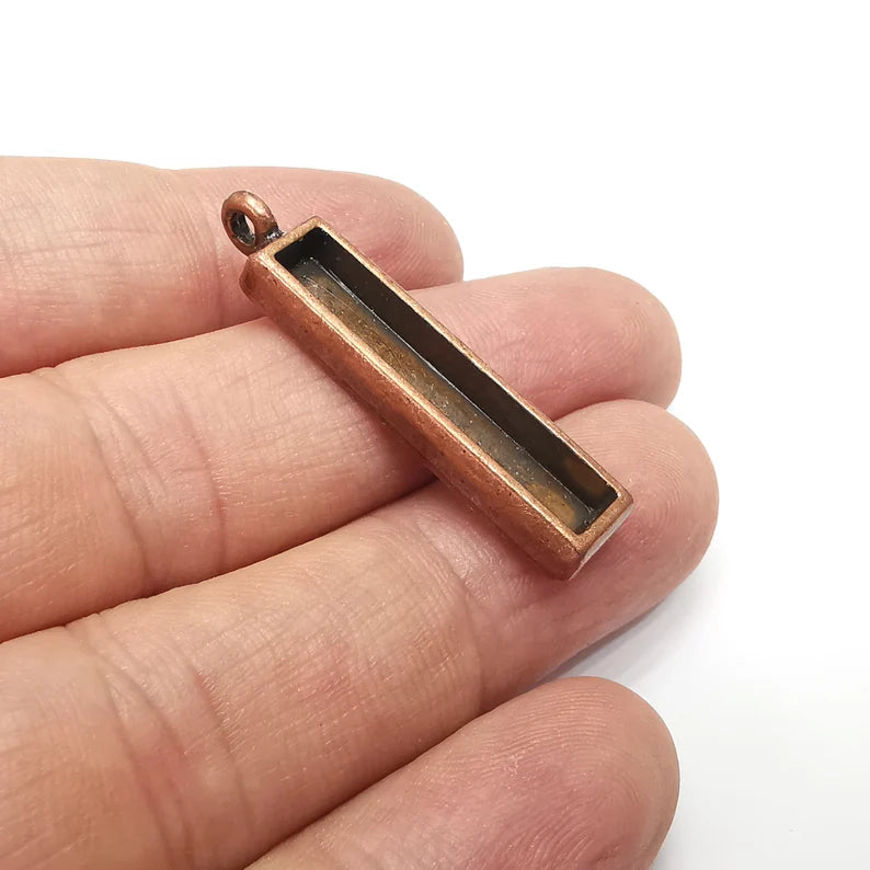 Rectangle Pendant Blanks, Resin Bezel Bases, Mosaic Mountings, Dry flower Frame, Polymer Clay base, Antique Copper Plated (30x5mm) G34550