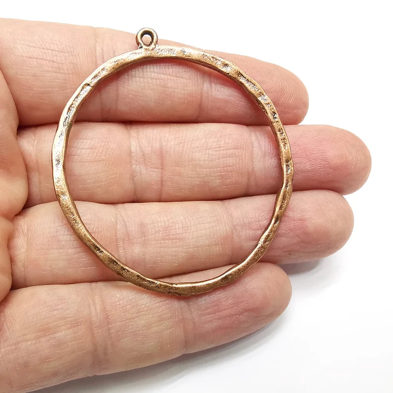 Hoop Circle Hammered Charms Antique Copper Plated Charms (57x50mm) G34556