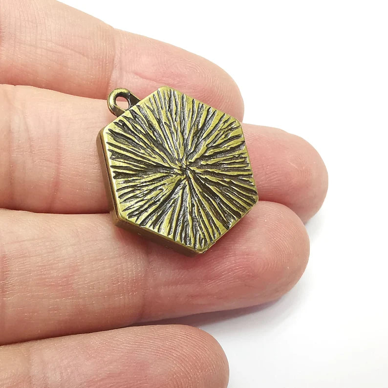 2 Hexagonal Pendant Blanks, Resin Bezel Bases, Mosaic Mountings, Dry flower Frame, Polymer Clay base, Antique Bronze Plated (20mm) G34487