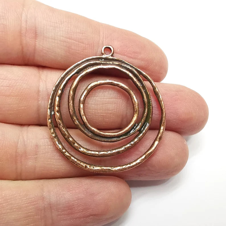 Circles Dangle Charms, Antique Copper Plated Charms (40x37mm) G34557