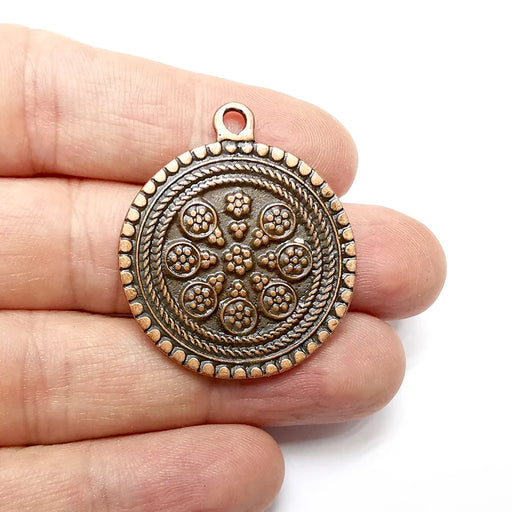 Flower Round Charms, Antique Copper Plated (39x33mm) G34563