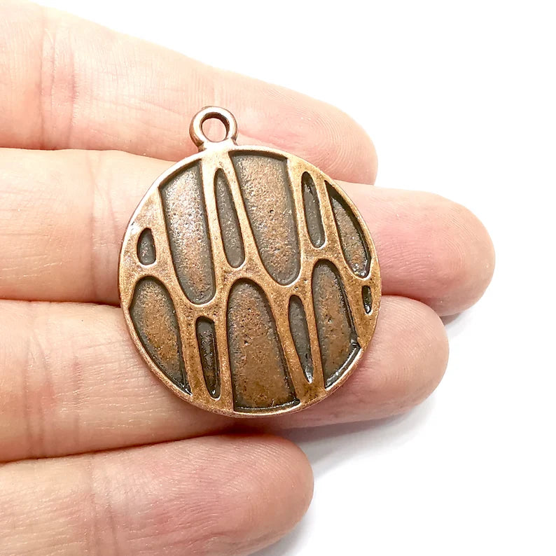 Antique Copper Round Charms, Antique Copper Plated (39x33mm) G34564