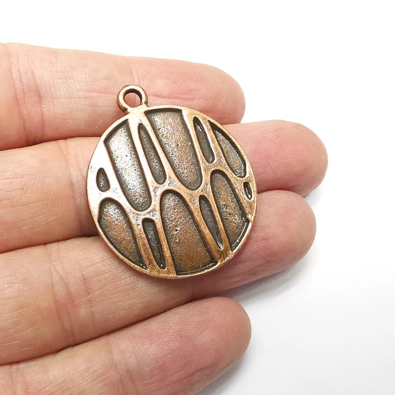 Antique Copper Round Charms, Antique Copper Plated (39x33mm) G34564