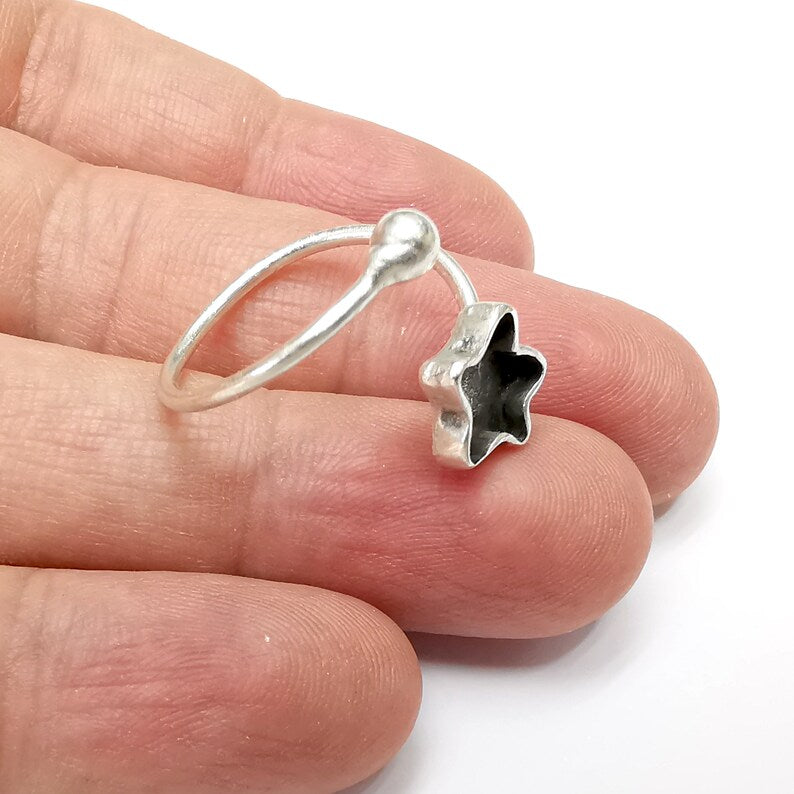 Star, Wrap Ring Blank Settings, Cabochon Mounting, Adjustable Antique Silver Resin Ring Base Bezel, Inlay Mosaic Cabochon (11mm) G34496