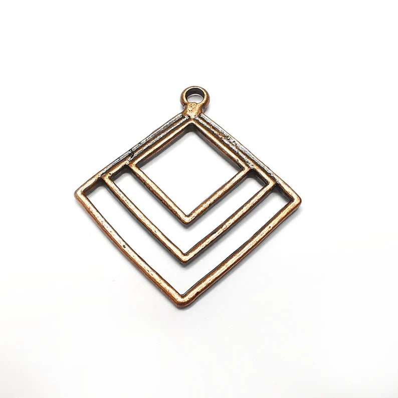 2 Geometric Charms, Antique Copper Plated (36x33mm) G34569