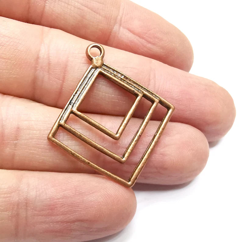 2 Geometric Charms, Antique Copper Plated (36x33mm) G34569