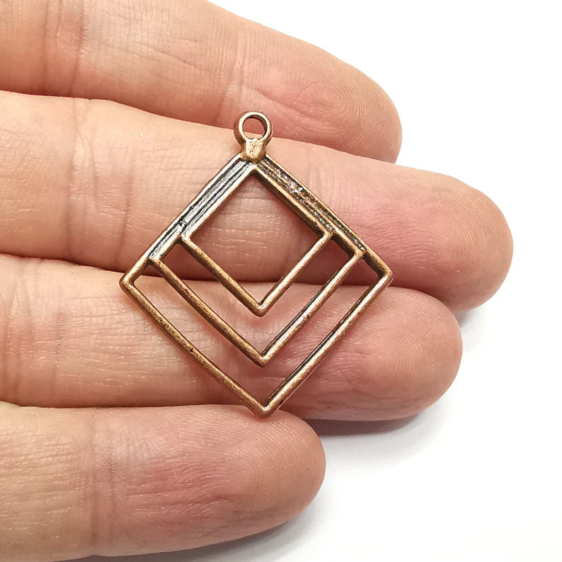 2 Geometric Charms, Antique Copper Plated (36x33mm) G34569