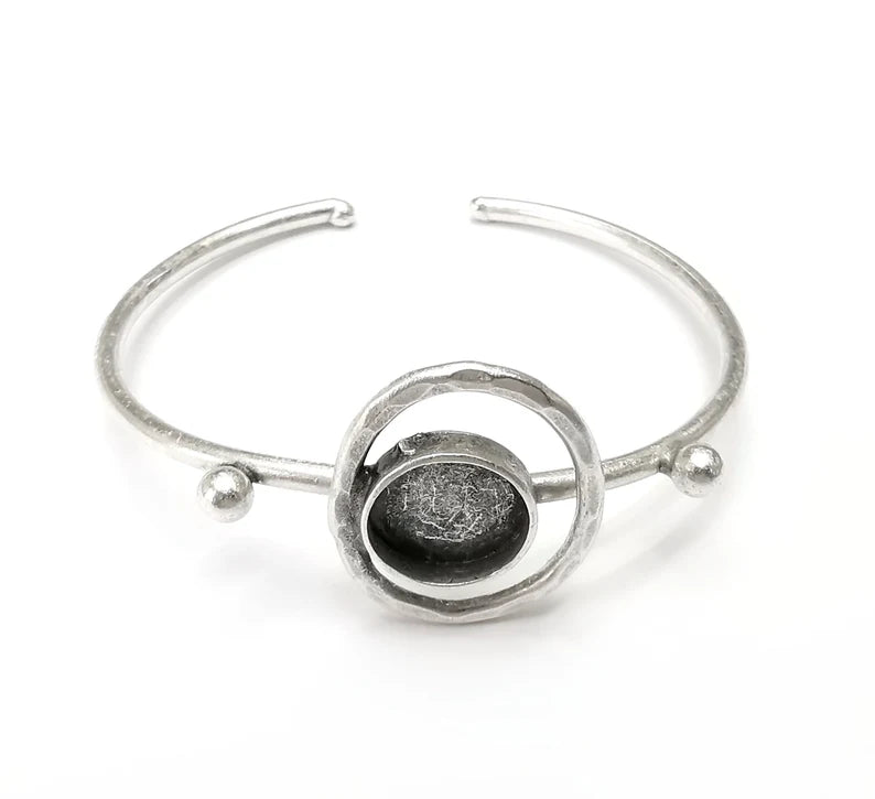 Hammered Bracelet Bezel Cuff Blank Resin Mountings Cabochon Base Setting Antique Silver Plated Brass Adjustable Bracelet Bezel (12mm) G34499