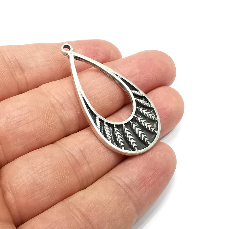 Drop Charms, Antique Silver Plated (46x25mm) G34504