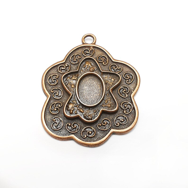 Oval Flower Pendant Blanks, Resin Bezel Bases, Mosaic Mountings, Dry flower Frame, Polymer Clay base, Antique Copper Plated (18x13mm) G34572