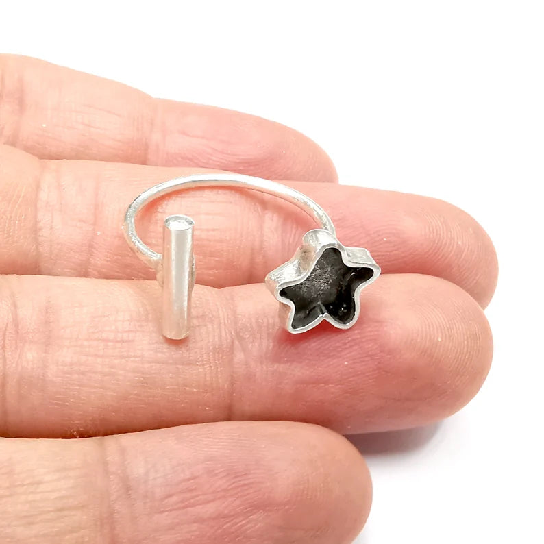 Star Ring Blank Settings, Cabochon Mounting, Adjustable Antique Silver Resin Ring Base Bezel, Inlay Mosaic Cabochon (10mm) G34509