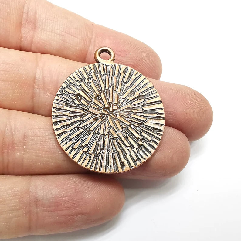 Disc Round Charms, Antique Copper Plated (39x32mm) G34579