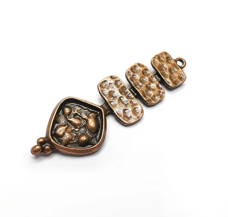 Hammered Charms, Antique Copper Plated Dangle Charms (59x18mm) G34580