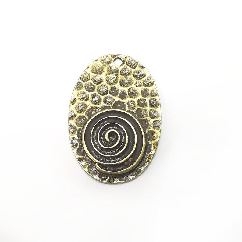 Hammered Oval, Swirl Charms, Antique Bronze Plated (43x29mm) G34514