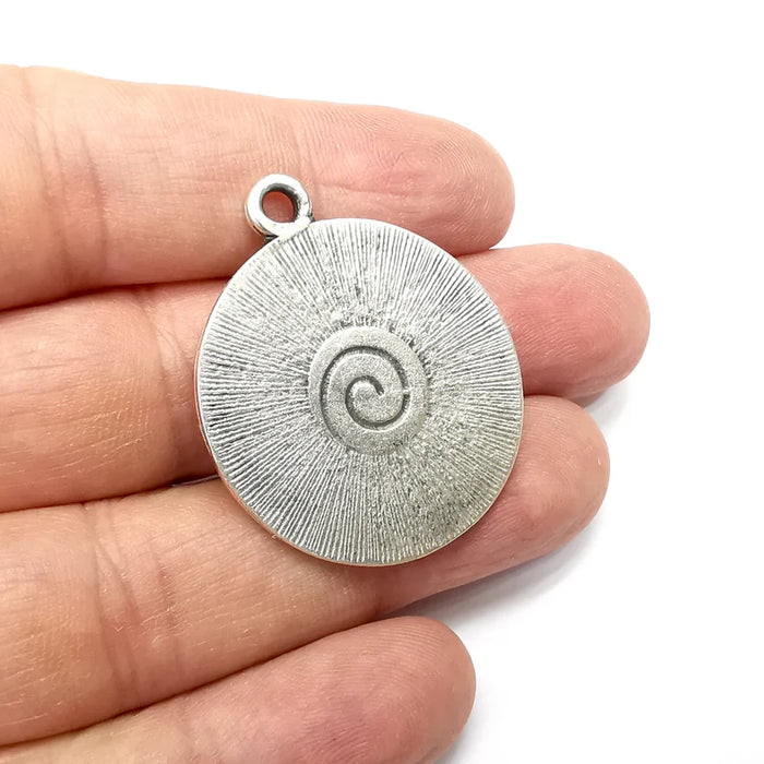 Swirl, Disc Round Charms, Antique Silver Plated (39x33mm) G34583