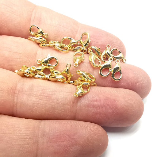 10 Lobster Shiny Gold Plated Lobster Clasps Metal (10x6mm) G34518