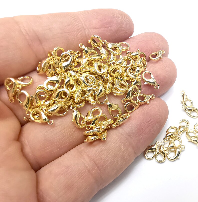 10 Lobster Shiny Gold Plated Lobster Clasps Metal (10x6mm) G34518