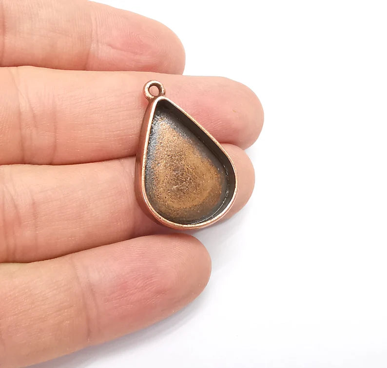 Copper Pendant Blank, Resin Bezel Base, Mosaic Mounting, Dry flower Frame, Polymer Clay base, Antique Copper Plated (25x18mm blank) G34587