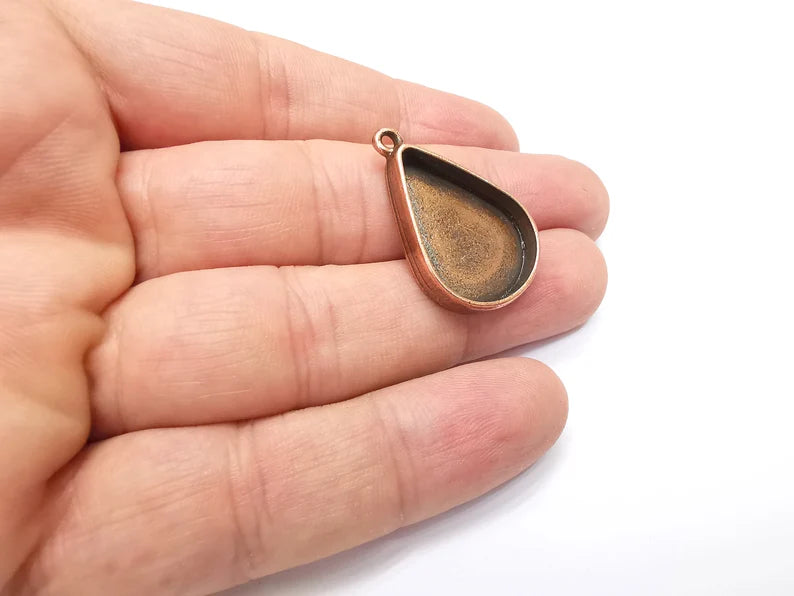 Copper Pendant Blank, Resin Bezel Base, Mosaic Mounting, Dry flower Frame, Polymer Clay base, Antique Copper Plated (25x18mm blank) G34587