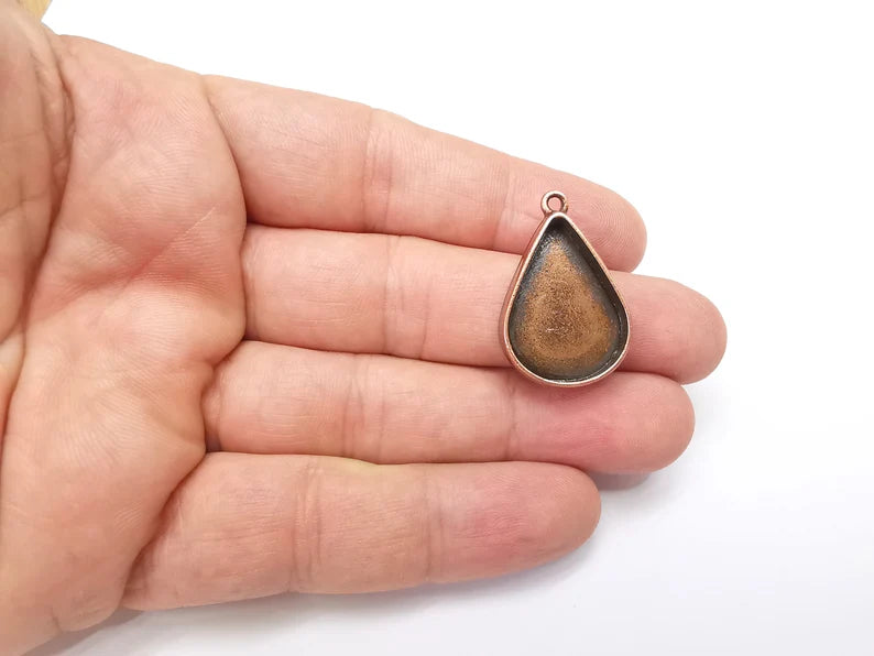 Copper Pendant Blank, Resin Bezel Base, Mosaic Mounting, Dry flower Frame, Polymer Clay base, Antique Copper Plated (25x18mm blank) G34587
