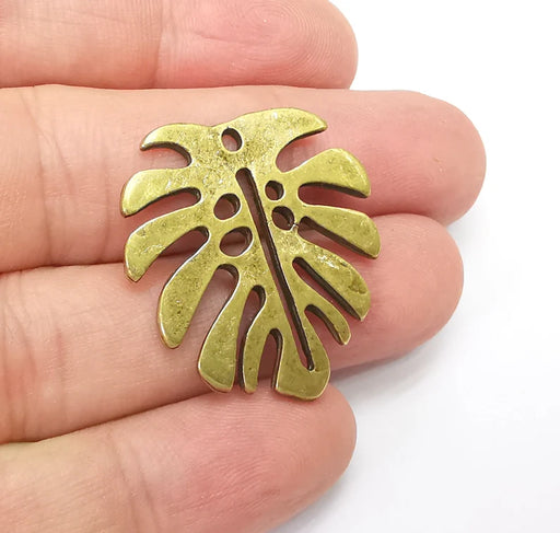 Monstera Leaf Charms, Antique Bronze Plated Dangle Charms (32x29mm) G34588