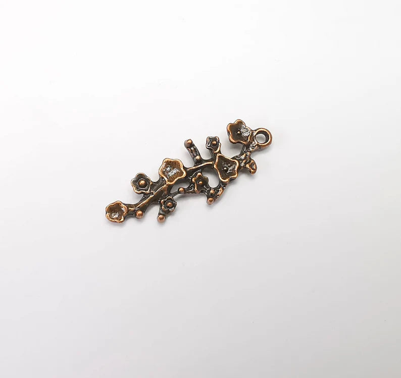Flower Charms, Dangle Charms Antique Copper Plated (38x14mm) G34589