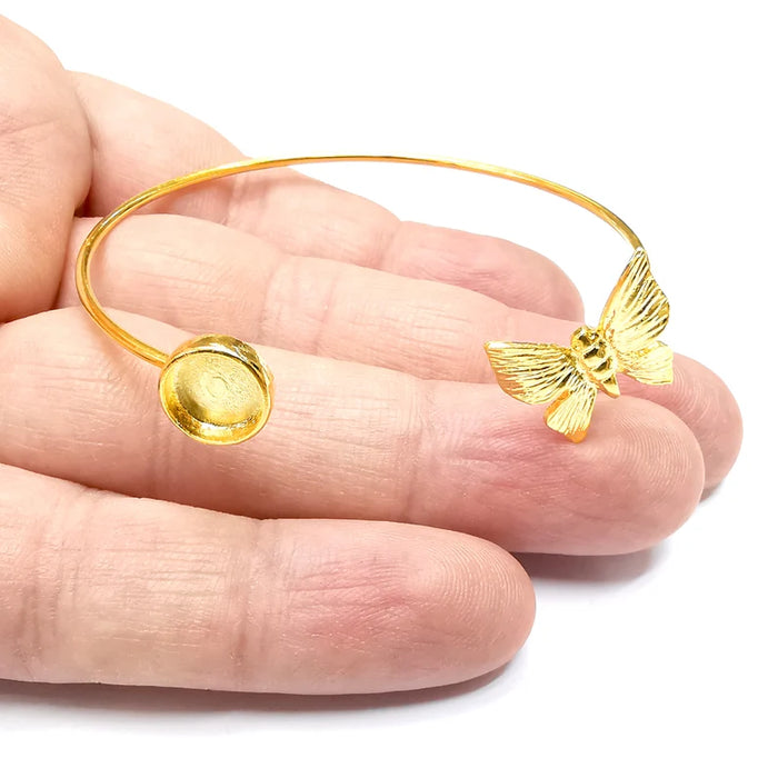Butterfly Round Bracelet Base Blanks Cuff Blanks Adjustable Bracelet Shiny Gold Plated Brass (8mm Blank) G34591