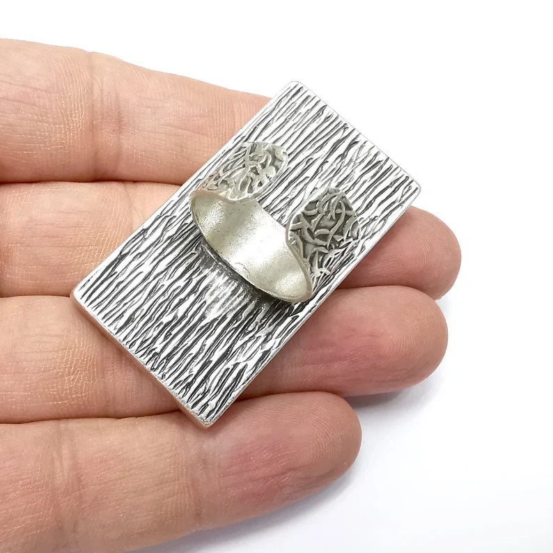 Big Rectangle Ring Blank Settings, Cabochon Mounting, Adjustable Antique Silver Resin Ring Base Bezel, Inlay Mosaic Epoxy (50x25mm) G34594