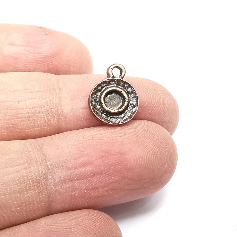 5 Round Charms Blanks, Resin Bezel Bases, Mosaic Mountings, Dry flower Frame, Polymer Clay base, Antique Copper Plated (4mm) G34596