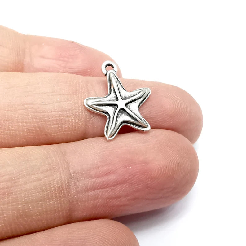 5 Star Charms Antique Silver Plated Charms (18x15mm) G34598