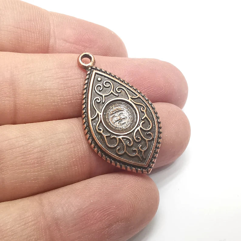 Drop Charms Blanks, Resin Bezel Bases, Mosaic Mountings, Dry flower Frame, Polymer Clay base, Antique Copper Plated (8mm) G34524