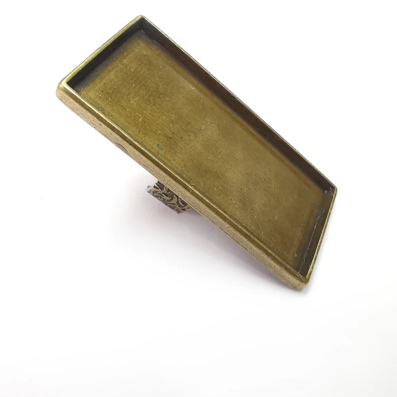 Big Rectangle Ring Blank Settings, Cabochon Mounting, Adjustable Antique Bronze Resin Ring Base Bezel, Inlay Mosaic Epoxy (64x30mm) G34605