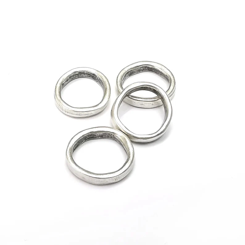 5 Circle Connector Charms, Dangle Charms Antique Silver Plated Findings (15mm) G34606