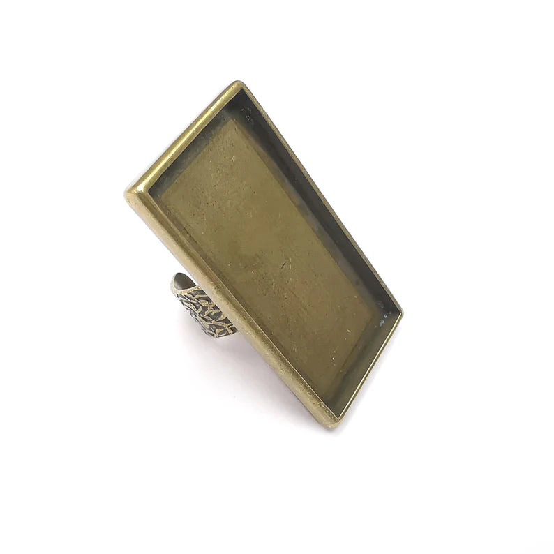 Big Rectangle Ring Blank Settings, Cabochon Mounting, Adjustable Antique Bronze Resin Ring Base Bezel, Inlay Mosaic Epoxy (48x24mm) G34540