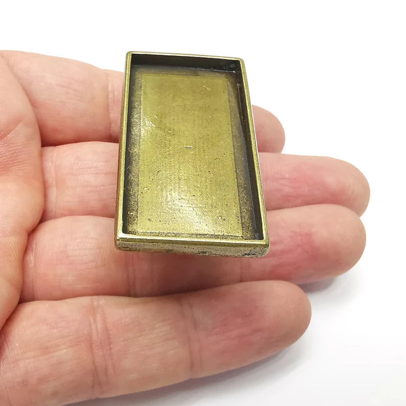 Big Rectangle Ring Blank Settings, Cabochon Mounting, Adjustable Antique Bronze Resin Ring Base Bezel, Inlay Mosaic Epoxy (48x24mm) G34540