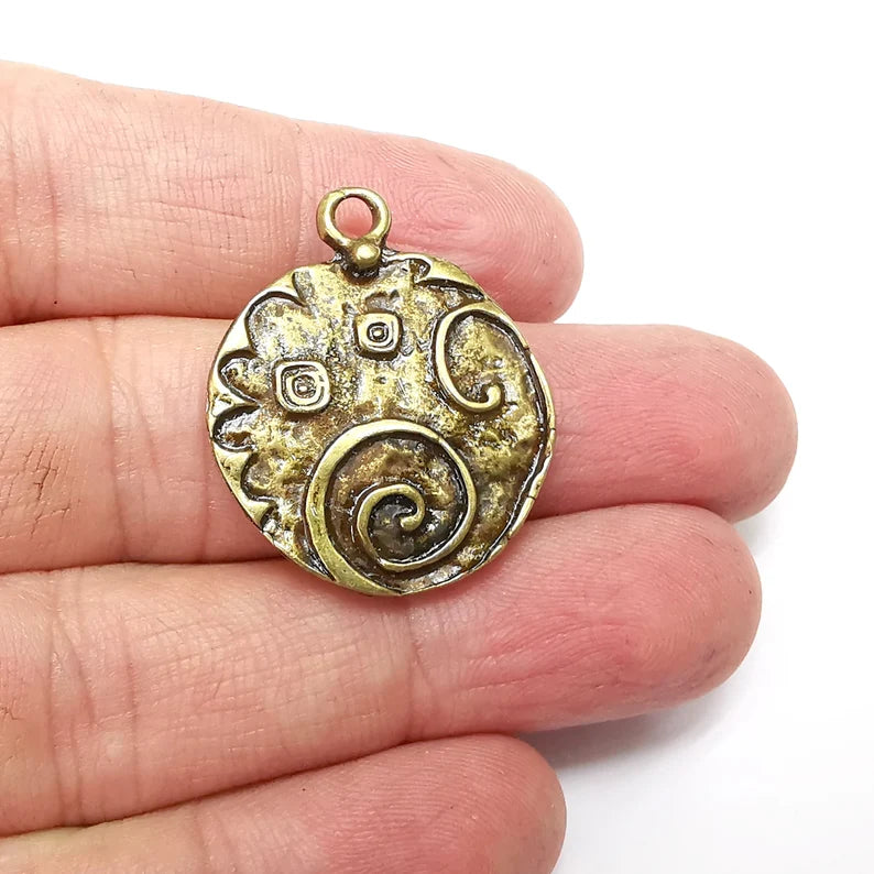Disc Charms Antique Bronze Plated Charms (32x26mm) G34610