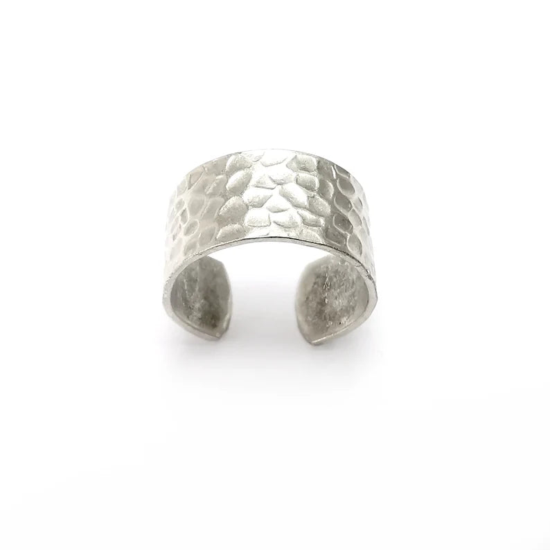 Hammered Ring Blank Ring Adjustable Antique Silver Plated Brass (10mm) G34613