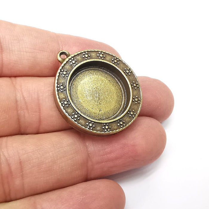 Flower Round Pendant Blanks, Resin Bezel Bases, Mosaic Mountings, Dry flower Frame, Polymer Clay base, Antique Bronze Plated (20mm) G34547