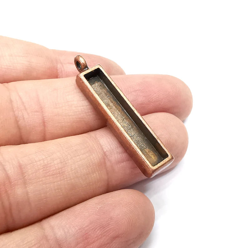 Rectangle Pendant Blanks, Resin Bezel Bases, Mosaic Mountings, Dry flower Frame, Polymer Clay base, Antique Copper Plated (30x5mm) G34550