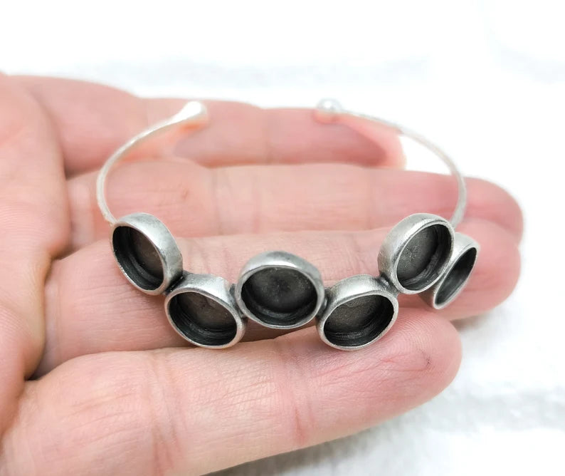 Round Bracelet Bezel Cuff Blank Resin Mountings Cabochon Base Setting Antique Silver Plated Brass Adjustable Bracelet Bezel (10mm) G34619