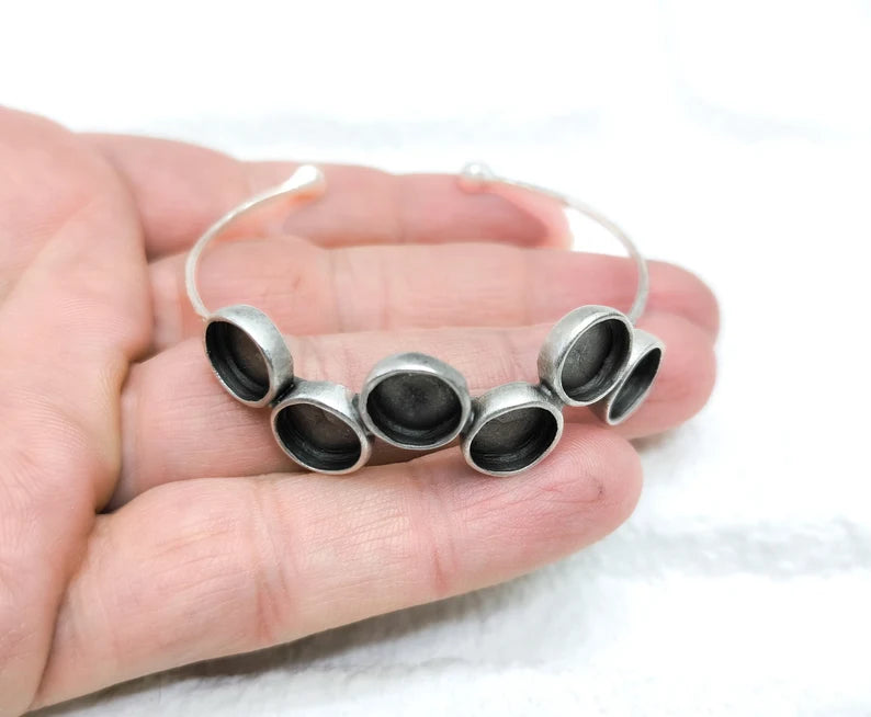 Round Bracelet Bezel Cuff Blank Resin Mountings Cabochon Base Setting Antique Silver Plated Brass Adjustable Bracelet Bezel (10mm) G34619