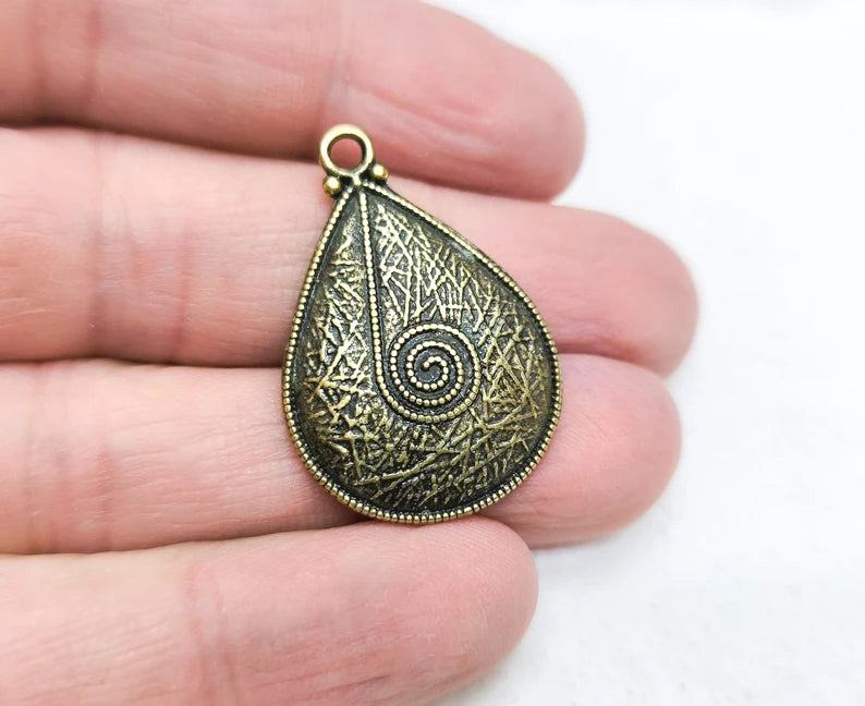 Drop Swirl Charms, Dangle Charms Antique Bronze Plated (34x23mm) G34620