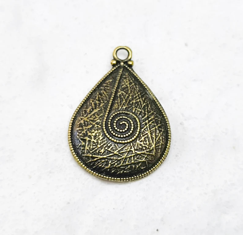 Drop Swirl Charms, Dangle Charms Antique Bronze Plated (34x23mm) G34620